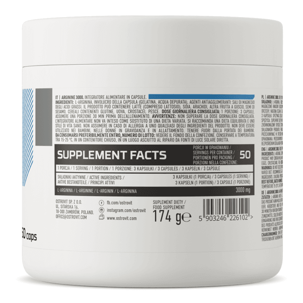 arginine ty OstroVit Arginina 3000 mg 150 kapsułek
