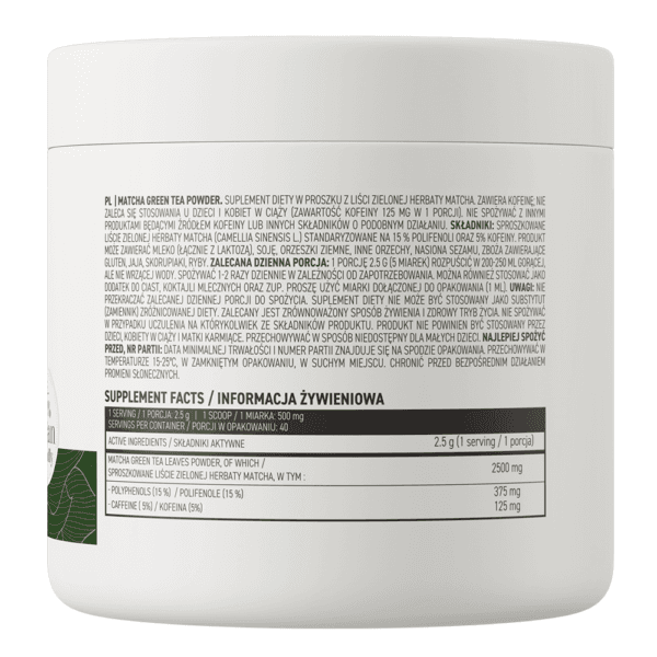 tea tyl OstroVit Matcha Zielona Herbata w proszku 100 g naturalny