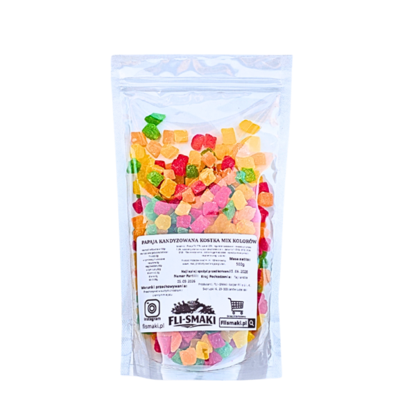 Papaja kandyzowana kostka mix kolorów 1kg